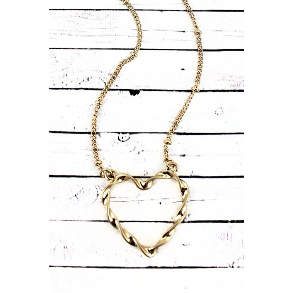 Twisted Gold Tone Heart Necklace, Heart Charm Pendant, Minimalist Jewelry